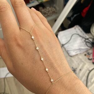 14k Solid gold(585) cubic zirconia Bracelet, hand ring gold handlet bracelet